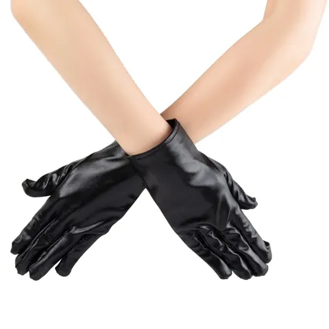Guantes De Tela Revestimiento Metálico Brillante Escenario Fiesta Pole Dance Corto Aspecto Charol Adultos