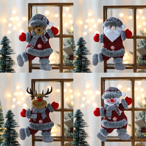 Ornamenti Appesi Di Natale Peluche Babbo Natale Pupazzo Di Neve Renna Orso Bambole Tela Di Sacco Decorazione Festiva