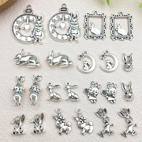 Rabbit Charms Antique Silver Zinc Alloy For Easter DIY Jewelry Making Earring Necklace Keychain Pendants Vintage