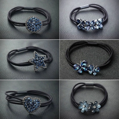 Rhinestone Elastic Hair Tie Crystal Butterfly Heart Star Shapes Ponytail Holder Multi-strand Rubber Band For Women