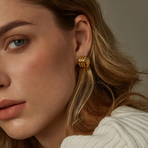 Edelstahl Creolen Verschlungen Gedreht Rippen C-Form Retro Minimalistisch Französischer Stil Damen Mode Schmuck
