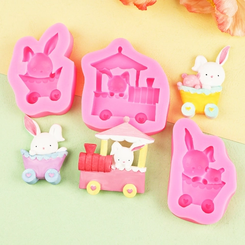 Rabbit Train Heart Car Shape Silicone Mold For DIY Baking Fondant Chocolate Handmade Soap Candle Making Cartoon Cute Decor