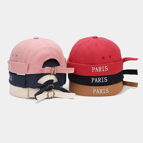 Docker Hat Cotton Canvas Letter Embroidery Adjustable Miki Hat Retro Streetwear Unisex Brimless Melon Cap