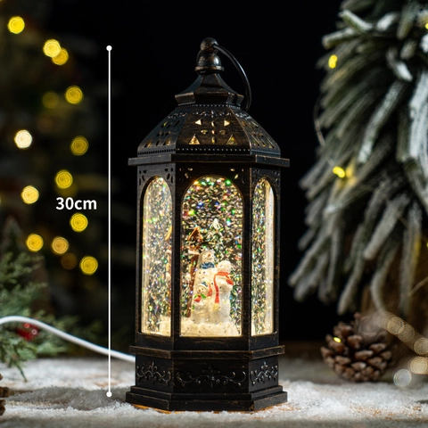 Weihnachten Schneekugel Laterne LED Beleuchtete Glitzer Wasserlampe Vintage Weihnachtsmann Schneemann Szene Tischdekoration