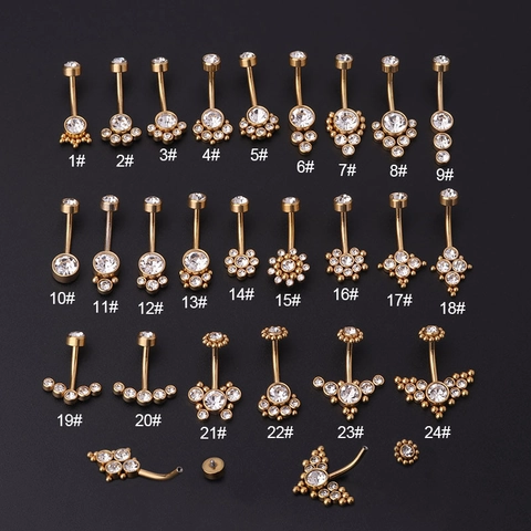 Sexy Stainless Steel Belly Rings Cubic Zirconia Navel Rings Piercing Jewelry For Women Gold Plated Fashion Curved Barbell