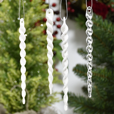 Gedraaide Ijspegel Kerstboomversieringen Plastic Spiraal Hangende Decoraties Glitter Mat En Transparant Stijl Feest