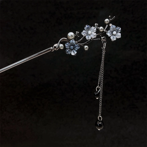 Blumen Haarnadel Legierung Kunstperle Lange Quaste Fransen Vintage Chinesischen Stil Elegante Haarnadel Damen