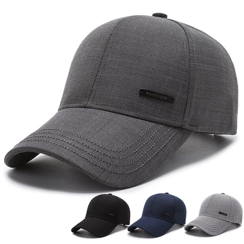 Baseball Cap Polyester Fabric Adjustable Curved Brim Outdoor Sun Protection Fashion Metal Label For Men Women