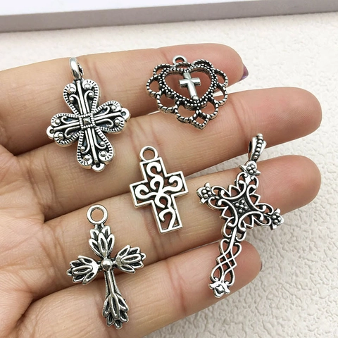 Ciondoli Croce Argento Antico Lega Zinco Stile Gotico Vintage Accessori Creazione Gioielli Fai Da Te Per Collane Bracciali Artigianato