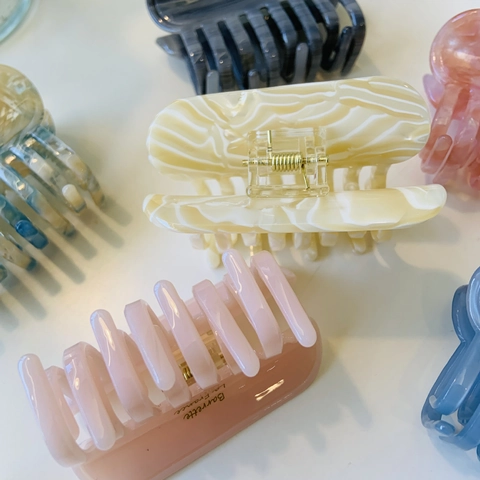 Pinza Para El Pelo De Acetato Rectangular Grande Patrón De Mármol Color Gelatina Estilo Francés Tocado Elegante Para Mujeres