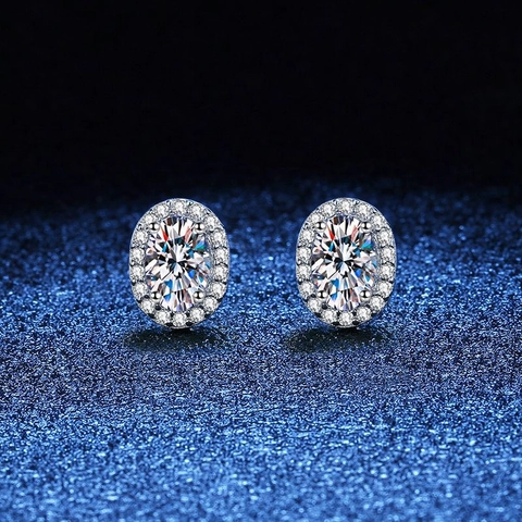 925 Sterling Silver Moissanite Oval Halo Stud Earrings For Women Platinum Plated Geometric Simple Classic Earrings Jewelry Gift
