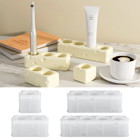 Cheese Shape Silicone Mold For DIY Candle Holder Toothbrush Storage Organizer Plaster Resin Casting Creative Swiss Cheese Design