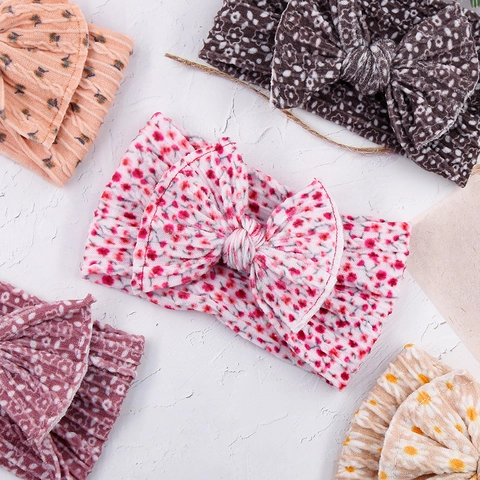 Baby Headband Soft Elastic Floral Print Big Bow Double Layer Stretchy Hair Band For Newborns Toddlers Photography Cute
