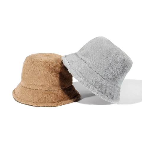 Gorro De Pescador De Felpa Para Mujer Piel De Conejo Sintética Color Sólido Cálido Invierno Ala Ancha Ajustable Simple