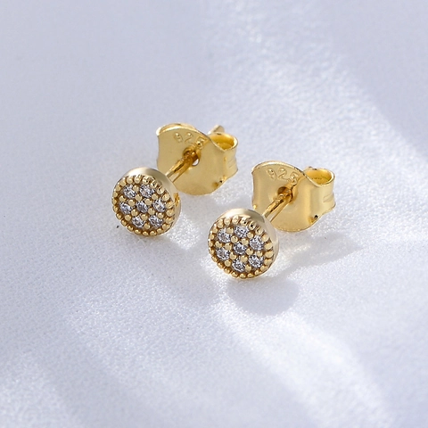 Orecchini A Lobo Argento Sterling 925 Tondo Mini Zirconia Cubica Pavé Micro Intarsio Gioielli Geometrici Semplici Per Donna