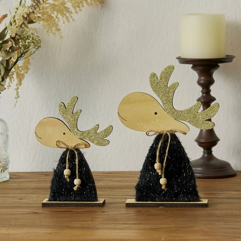 Ornement Renne De Noël Renne En Bois Et Peluche Décoration De Bureau Bois Doré Style Nordique Décor De Fête