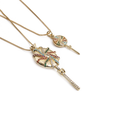 Collana Con Ciondolo A Lecca Lecca Chiave Zircone Colorato Rame Placcato Oro Arcobaleno Gioielli Catena Box Per Donna