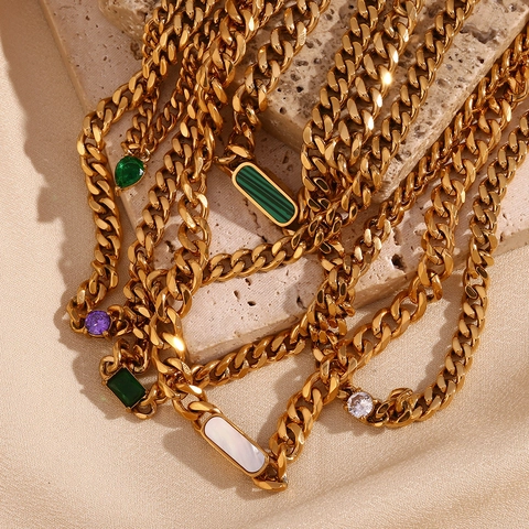 Moda Collana Pendente in Acciaio Inossidabile Maglia Cubana Strass Oro Placcato Minimalista Gioielli Geometrici da Donna Regalo