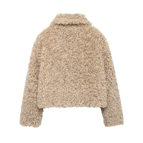 Women Casual Lamb Wool Jacket Fashion Loose Teddy Fur Coat With Leather Metal Buckle Winter Warm Lapel Long Sleeve Top