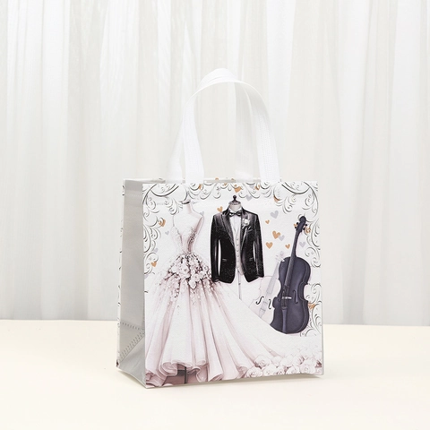 Wedding Gift Bag Non-Woven Portable Handle Candy Souvenir Pouch Dress Suit Print Elegant Party Favor Bag