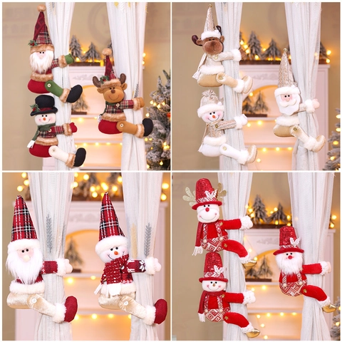 Christmas Curtain Buckle Santa Snowman Reindeer Gnome Plush Knit Fabric Holiday Fastener Tieback Indoor Home Decoration