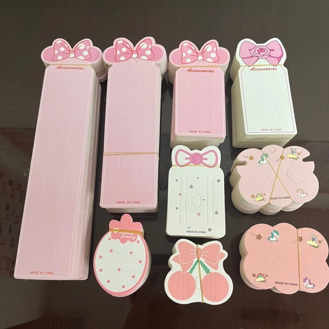 Cardboard Hair Accessories Display Cards Bow Design Jewelry Organizer For Hairclips Hairpins Ribbon Bows Pink White