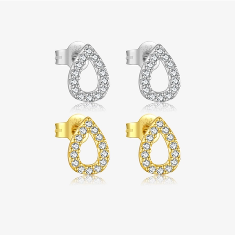 Boucles d'Oreilles Clous Goutte en Argent Sterling S925 pour Femmes Strass Incrustés Plaqué Or Argent Bijoux Coréens