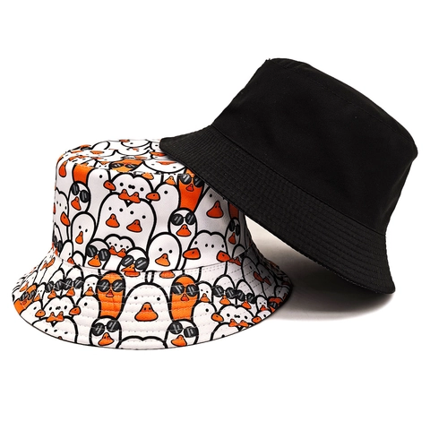 Omkeerbare Vissershoed Polyester Cartoon Eend Print Zonnebril Patroon Zonbescherming Ademend Casual Zonnehoed Voor Dames