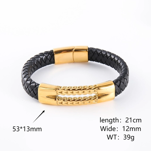 Pulsera De Cuero Trenzado Para Hombre Con Cierre Magnético De Acero Inoxidable 304 Accesorio De Moda Casual