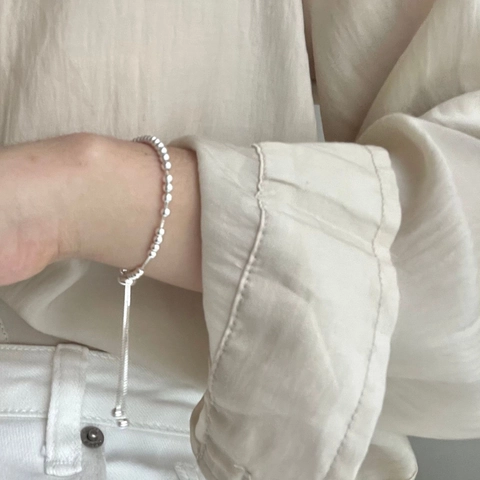 Minimalist 925 Sterling Silver Round Bead Bracelet Adjustable Pull Chain Korean Style For Women
