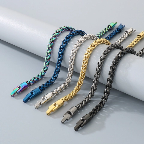 Bracciale A Catena Di Grano In Acciaio Inossidabile Con Chiusura Ruotabile Gioielli Placcati Moda Per Uomo Donna Casual