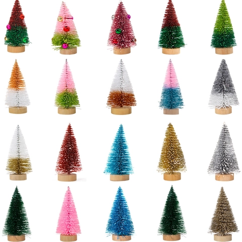 Mini Weihnachtsbaum Ornamente PET Sisal Mit Holzsockel Frostschnee Bunter Farbverlauf Desktop Tischdeko