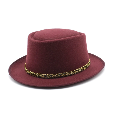 Chapeau Pork Pie À Bord Plat Vintage Feutre De Laine Avec Bande Tressée Style Britannique Unisexe Jazz Fedora