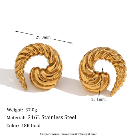 Orecchini a Bottone a Spirale in Acciaio Inossidabile Placcato Oro 18K Argento Vintage Geometrici Testurizzati Tondi per Donna Gioielli di Moda