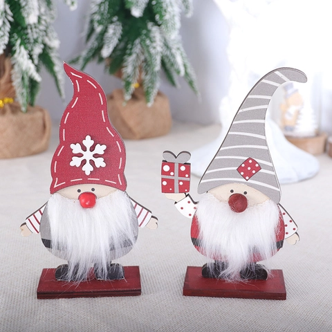 Ornement De Gnome De Noël En Bois Décoration De Table Nordique Figurine De Père Noël Festive Artisanale Avec Barbe En Fausse Fourrure