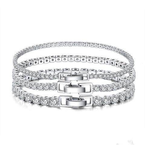 Classic Tennis Bracelet 925 Sterling Silver Sparkling Round Cubic Zirconia Elegant Jewelry Wedding Party Gift For Women
