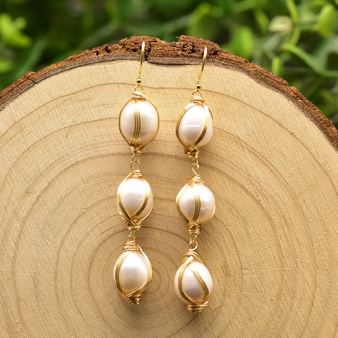 Handmade Freshwater Pearl Drop Earrings With 925 Sterling Silver Earring Post Baroque Wire Wrapped Vintage For Women