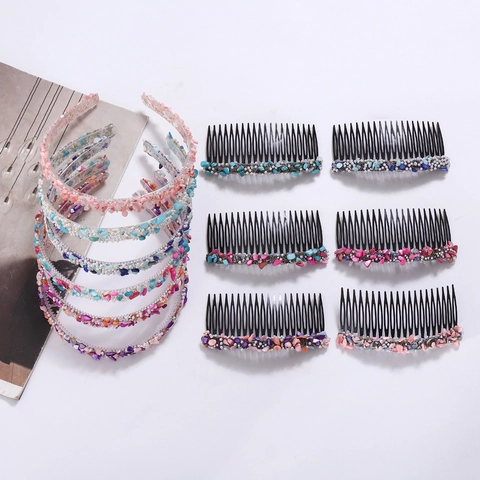 Cerchietto E Pettine Per Capelli In Plastica Con Pietre Colorate E Künstliche Perle Stile Pastorale Elegante Accessori Capelli Donna