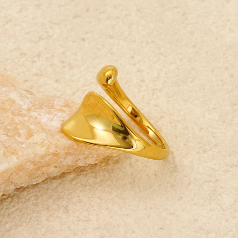 Organischer Offener Ring 18K Gold Vergoldeter Edelstahl Unregelmäßiges Minimalistisches Design Verstellbarer Schmuck