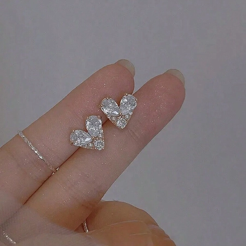 Orecchini A Lobo A Cuore Rame Con Zircone Strass E Künstliche Perle D'imitazione Placcati Oro Gioielli Eleganti