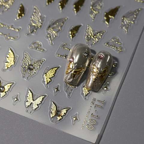Butterfly Nail Stickers 3D Relief Metallic Gold Silver Holographic Self Adhesive Decals DIY Nail Art Decoration