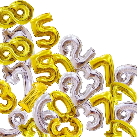 Metallic Gold Silver Number Balloons Aluminum Foil For Birthday Anniversary Wedding Party Stage Backdrop Decor
