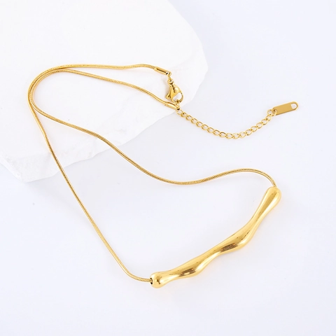 Collana Con Pendente In Bambù Irregolare Acciaio Inossidabile 304 Placcato Oro 18K Catena A Serpente Gioielli Geometrici Donna