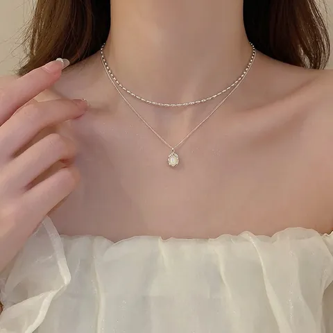 French Minimalist Double Layer Copper Necklace With Irregular Artificial Pearl Pendant Elegant Vintage Jewelry For Women