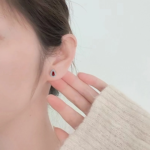 925 Sterling Silver Pear Shaped Birthstone Stud Earrings For Women Clear Zirconia Halo Water Drop Dainty Fashion Jewelry Gift