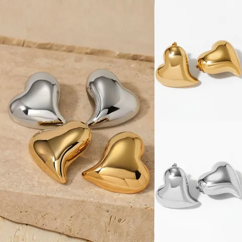 Edelstahl Herz Ohrringe 3D Puffy Minimalistisch Poliert Spiegelglanz Retro Elegante Schmuck Für Damen