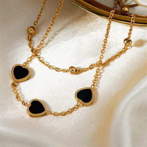 Minimalist Stainless Steel Heart Bracelet For Women Korean Style Gold Plated Multi Pendant Heart Charm Jewelry Gift