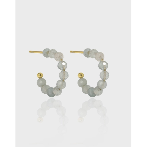 925 Sterlingsilber Ohrstecker-Stift C-förmige Perlen Ohrringe Mit Natur Labradorit Aquamarin Für Damen Schmuck