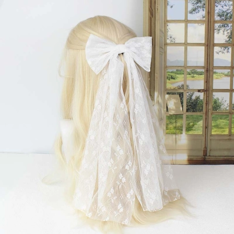 Pinza Para El Pelo Con Lazo De Malla Blanca Con Perlas Artificiales Encaje Largo Velo De Tul Tocado De Boda Para Mujeres Niñas Elegante