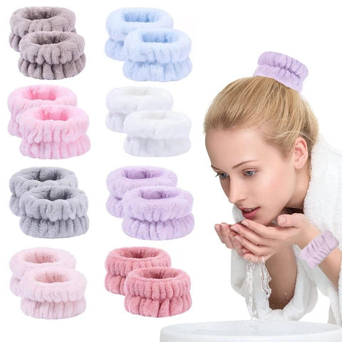 Soft Plush Face Washing Wristbands And Headband Absorbent Coral Fleece Spa Wrist Wash Band For Women Skincare Beauty